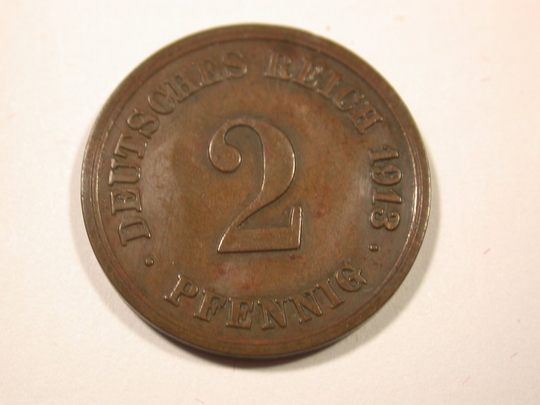  I6 KR  2 Pfennig 1913 F in ss Originalbilder   