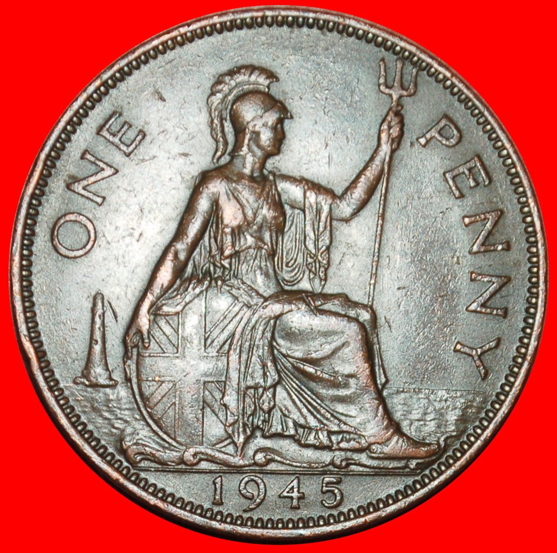  Ⰶ MISTRESS OF SEAS WITH INDIA:GREAT BRITAIN★PENNY 1945 GEORGE VI (1937-1952) LOW START ★ NO RESERVE!   