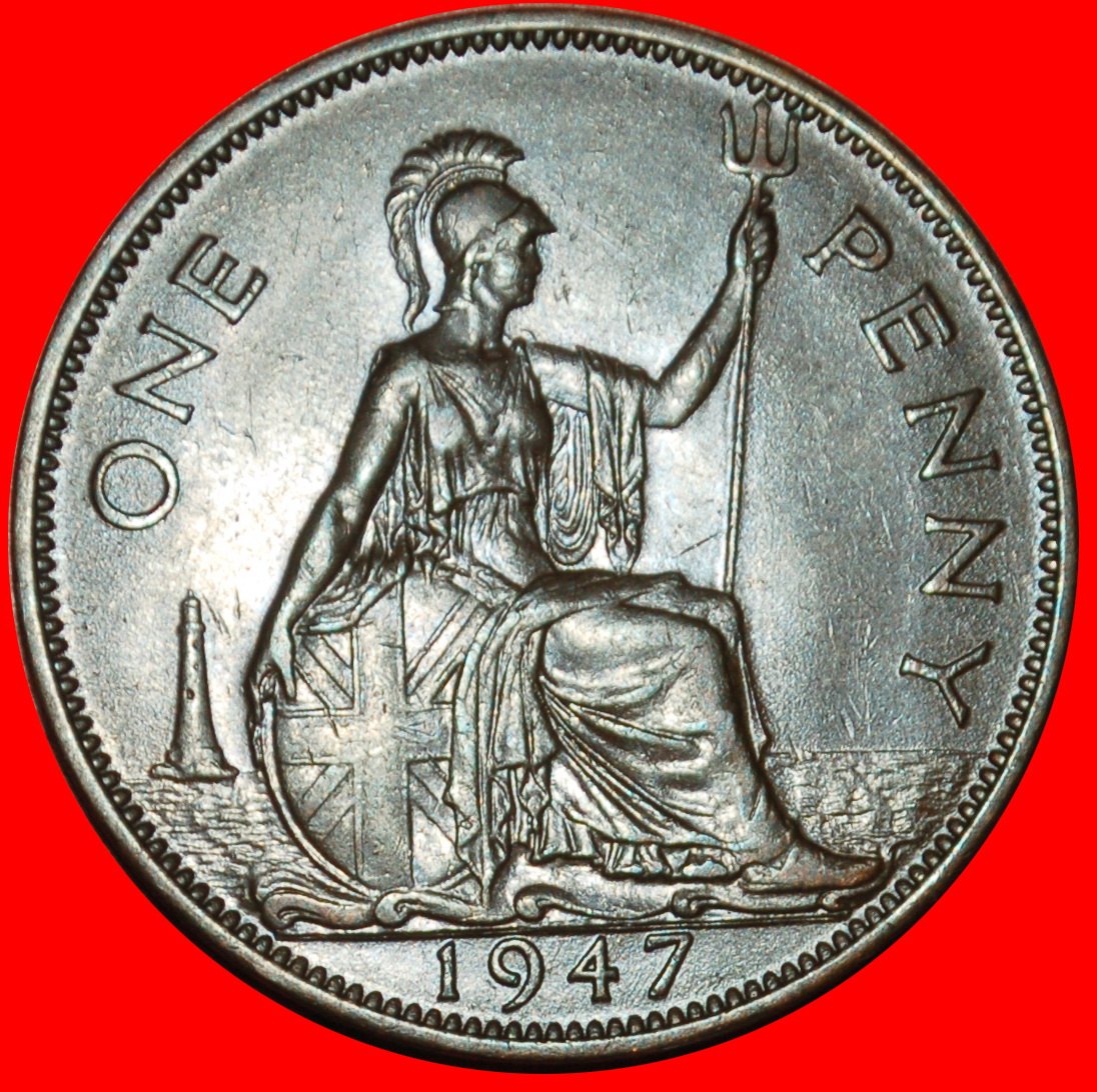  Ⰶ HERRIN DER SEEN MIT INDIEN: GROSSBRITANNIEN ★ PENNY 1947 GEORG VI. (1937-1952)!  OHNE VORBEHALT!   