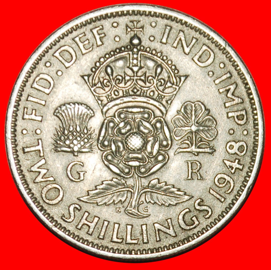  Ⰶ TUDOR ROSE MIT INDIEN:GROSSBRITANNIEN★2 SHILLING FLORIN 1948 GEORG VI. (1937-1952)★OHNE VORBEHALT!   