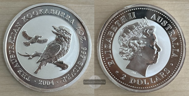  Australien  2 Dollar 2004 (Kookaburra)  FM-Frankfurt Feingewicht: 62,2 g Silber   