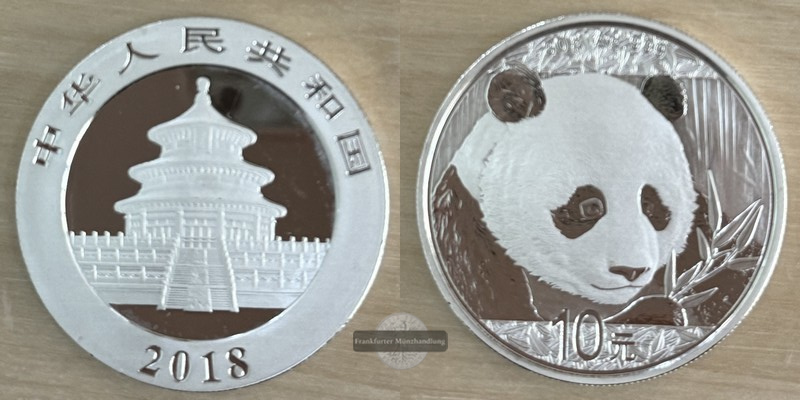  China, 10 Yuan  2018  Panda FM-Frankfurt  Feinsilber: 31,1g   