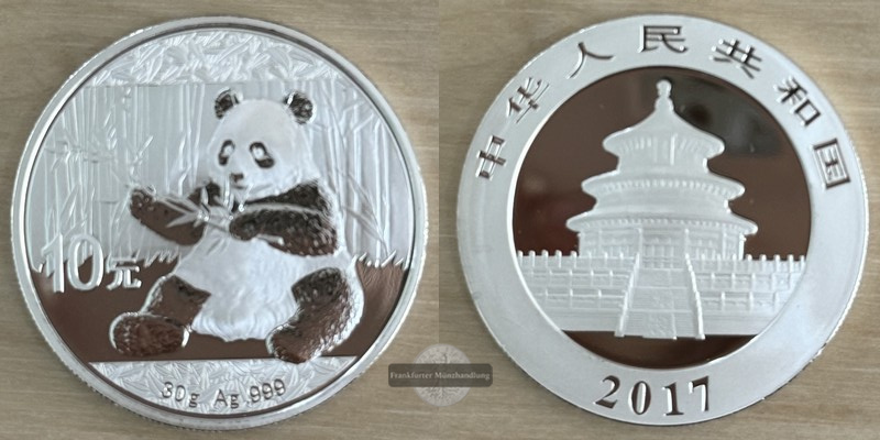  China, 10 Yuan  2017  Panda FM-Frankfurt  Feinsilber: 31,1g   