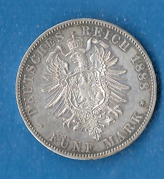  Preußen 5 Mark Friedrich III 1888 vz Münzenankauf Koblenz Frank Maurer AF804   