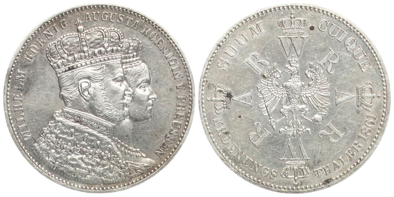  Preussen: Wilhelm, Krönungstaler 1861, AKS 116, Thun 252, schöne Patina! TOP-EXEMPLAR!!   