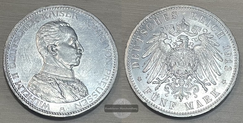  Deutsches Kaiserreich. Preußen, Wilhelm II. 5 Mark 1913 A  FM-Frankfurt   Feinsilber: 25g   