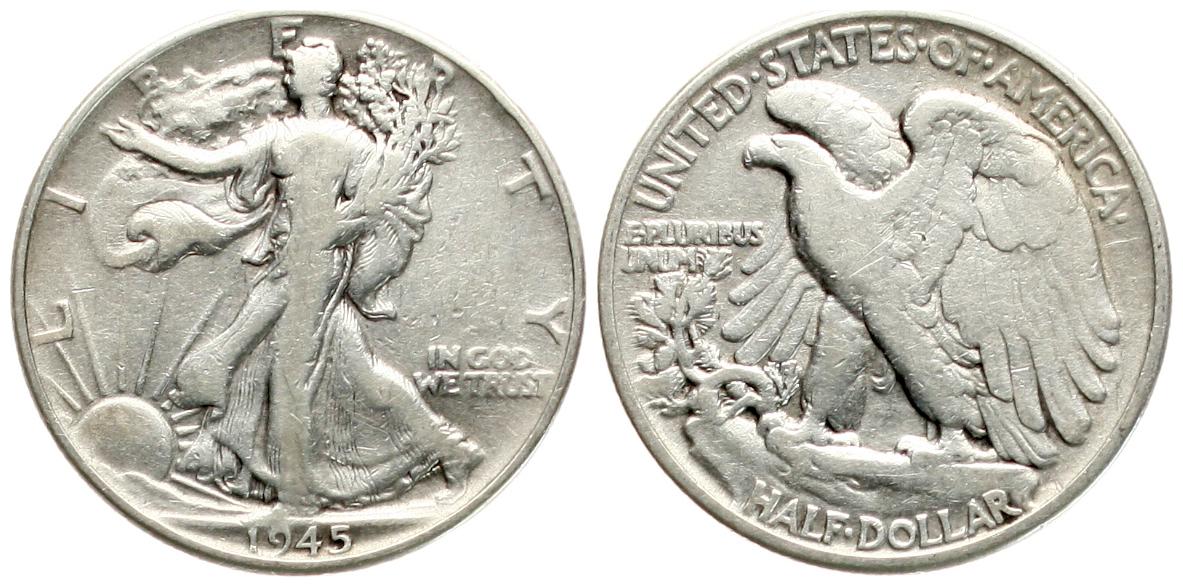  USA: Half Dollar 1944, Walking Liberty, Silber, siehe Bilder!   