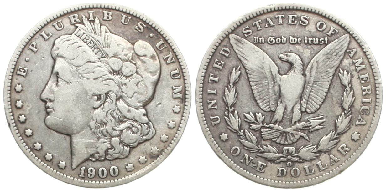  USA: 1 $ 1900 O, Morgan Dollar, 26,7 gr. 900er Silber, hübsche Patina!   