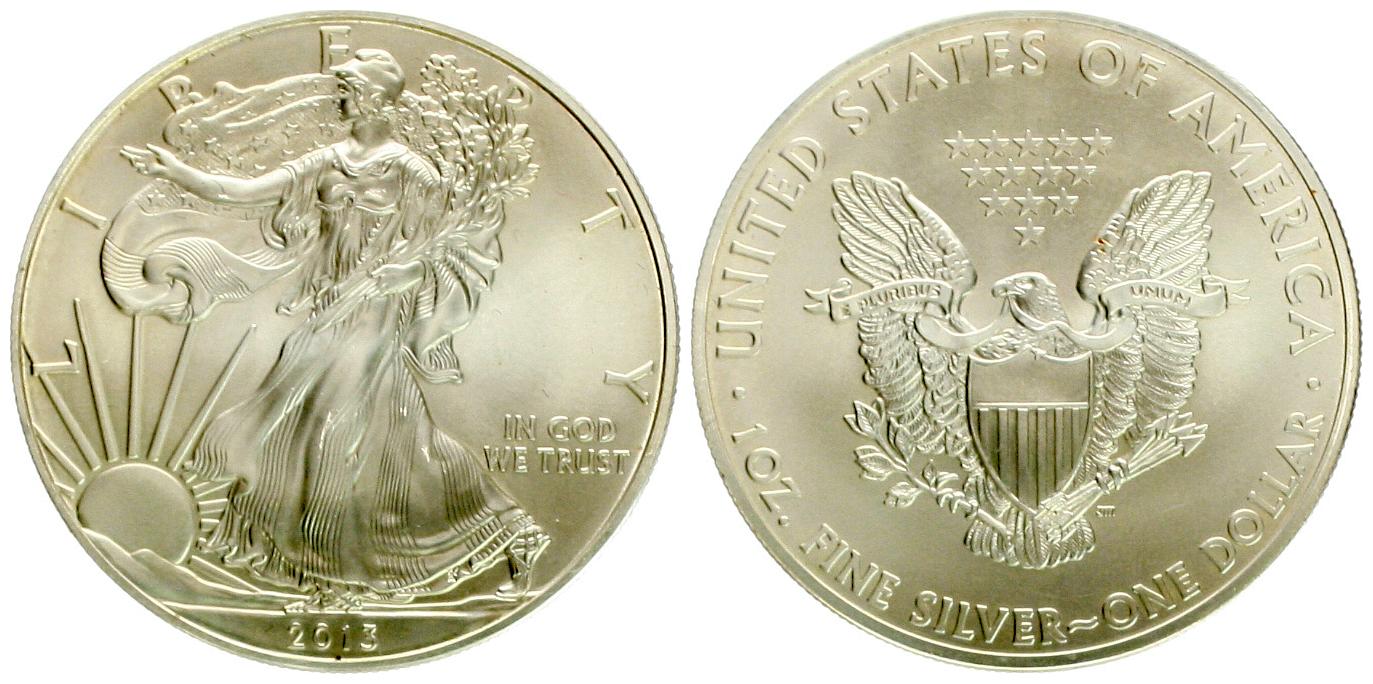  USA: 1 Dollar 2013, Walking Liberty/Silver Eagle, 1 Unze Feinsilber (31,1 gr)!! TOP-Qualität!   