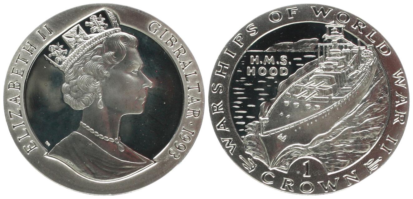  Gibraltar: Elisabeth II., 2. Weltkrieg, Kriegsschiff, 28,28 gr. 925er Silber, pp   