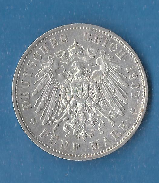  Sachsen 5 Mark Friedrich August 1907 ss-vz  Münzenankauf Koblenz Frank Maurer AF807   