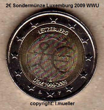 Luxemburg 2 Euro Sondermünze 2009...WWU   