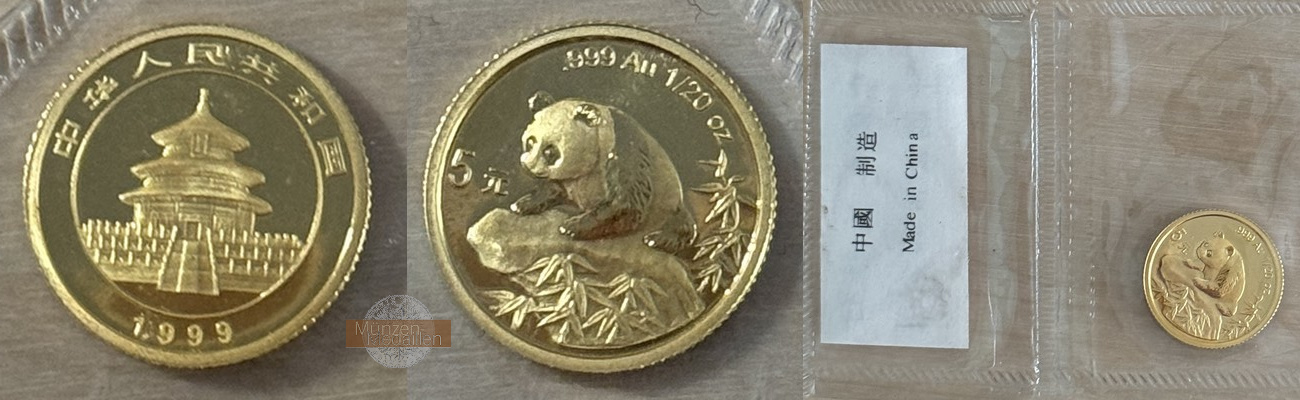 China MM-Frankfurt Feingewicht 1,56g 5 Yuan Panda 1999 