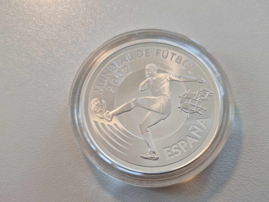  Spanien 10 Euro - Fussball WM in Japan & Korea O-Torschütze (24,98g Fein Silber)   