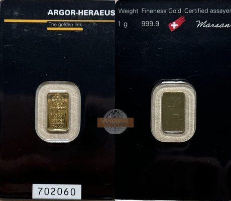 Schweiz. 1g Goldbarren MM-Frankfurt Feingold: 5g Argor Heraeus Suisse  