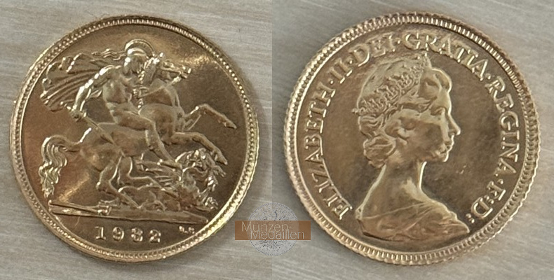 Grossbritanien. Elisabeth 1952-2022 MM-Frankfurt Feingold: 3,66g 1/2 Sovereign 1982 