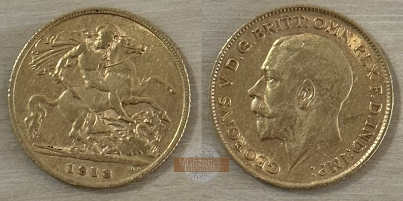 Grossbritannien, Georg V. (1910-1936) MM-Frankfurt Feingold: 3,66g 1/2 Sovereign 1913 