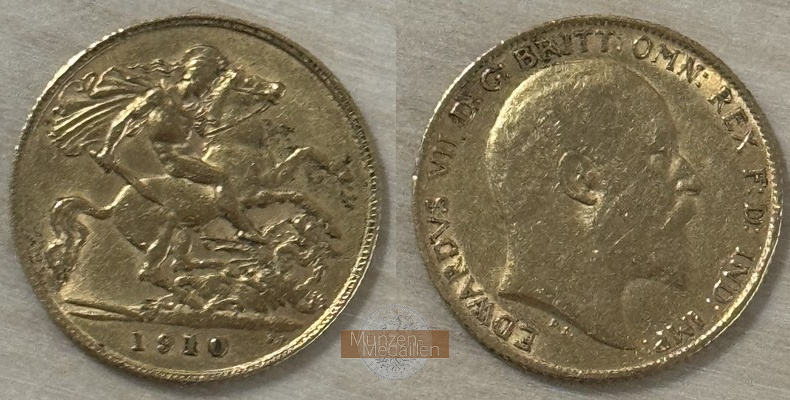 Grossbritannien, Edward VII. 1902-1910 MM-Frankfurt Feingold: 3,66g 1/2 Sovereign 1906 