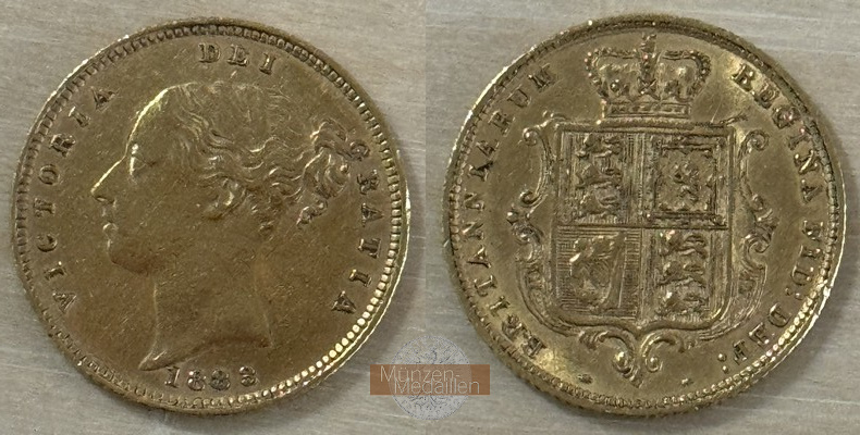 Grossbritannien, Victoria 1837-1901. MM-Frankfurt Feingold: 3,66g 1/2 Sovereign Wappentyp 1883 