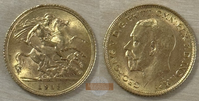 UK/Australien, Goerge V. 1910-1936 MM-Frankfurt Feingold: 3,66g 1/2 Sovereign 1915 S 