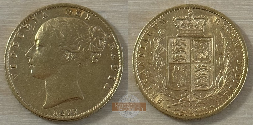 UK/Australien, Victoria 1837-1901. MM-Frankfurt Feingold: 3,66g 1/2 Sovereign Wappentyp 1877 S 