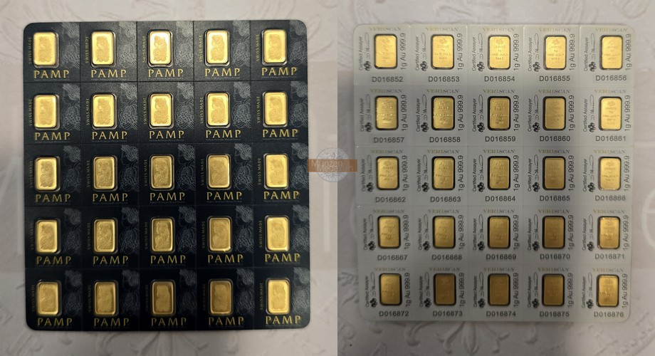 Schweiz. 25 x 1g Goldbarren MM-Frankfurt Feingold: 25g Pamp Suisse Made  