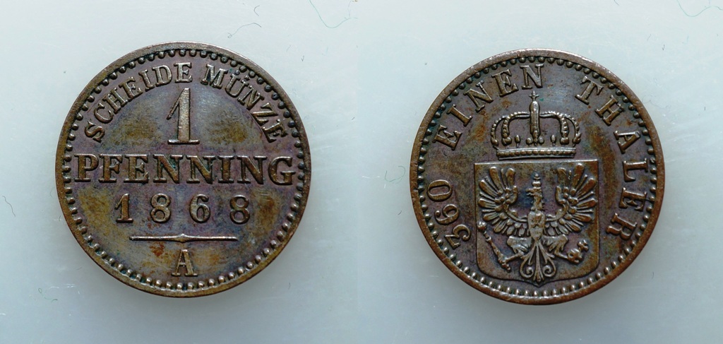  Altdeutschland,Preussen 1 Pfennig 1868 A   