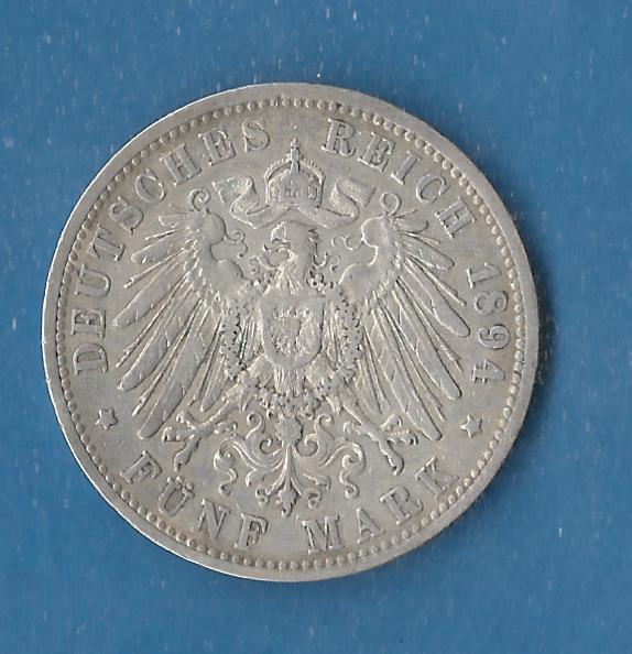  Baden 5 Mark Friedrich II 1894 ss  Münzenankauf Koblenz Frank Maurer AF817   