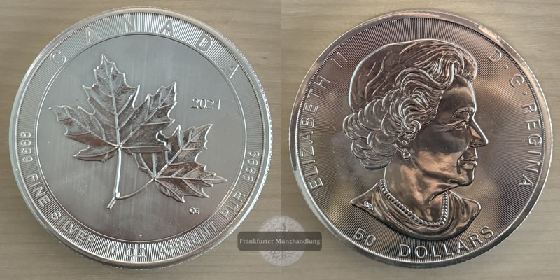  Kanada  50 Dollar 2021 Maple Leaf   FM-Frankfurt   Feinsilber: 311g   