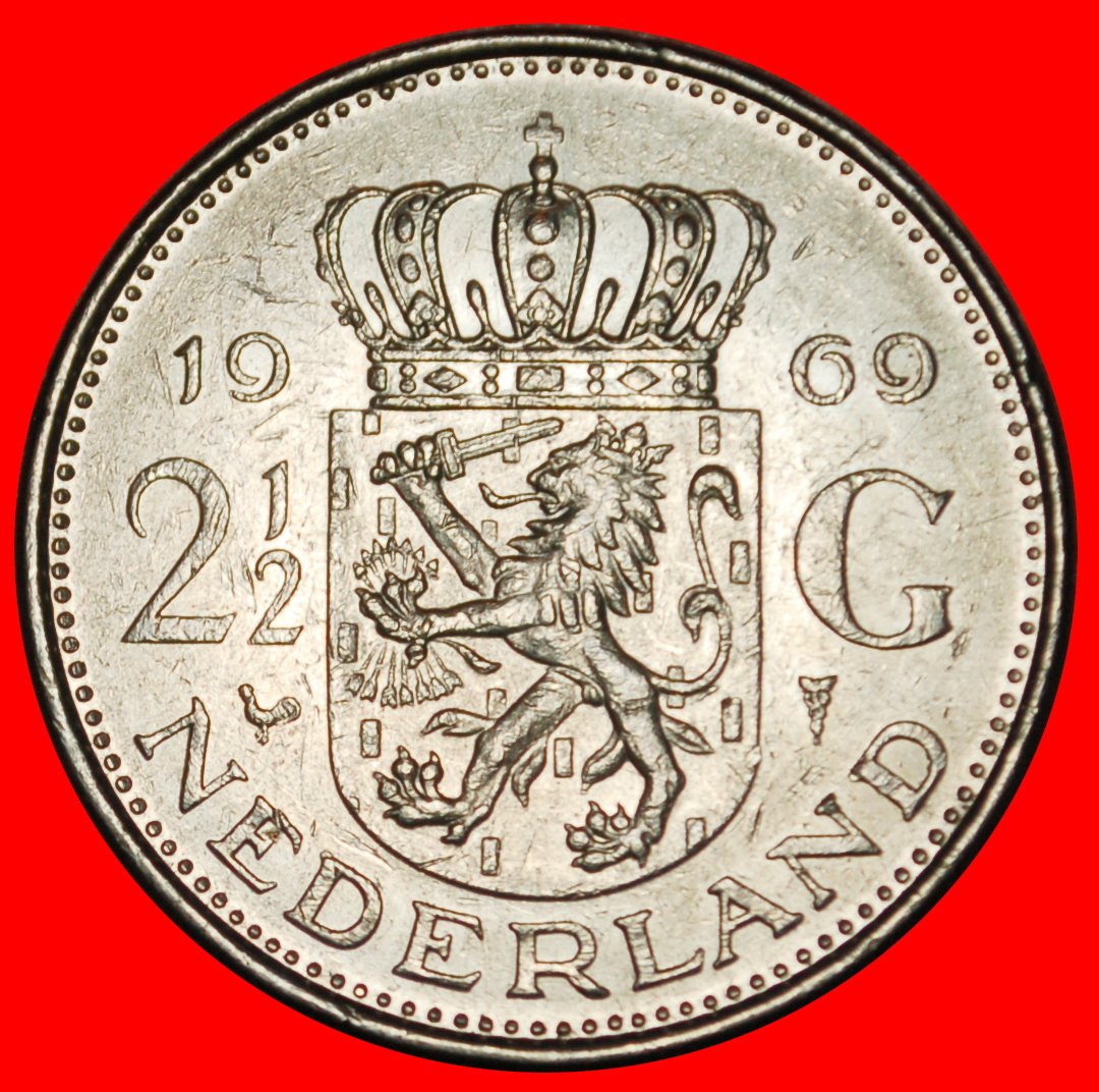  Ⰶ PORTRÄT SINISTER: NIEDERLANDE ★ 2 1/2 GULDEN 1969! JULIANA (1948-1980)OHNE VORBEHALT!   