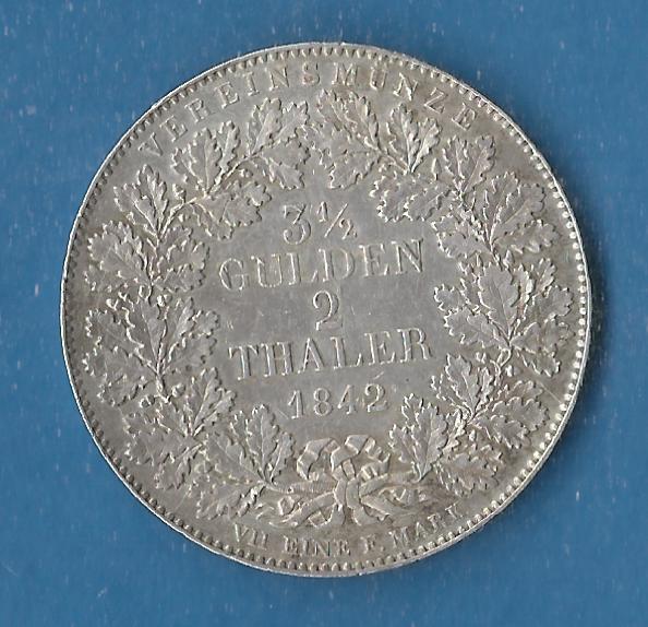  Frankfurt Doppelthaler 3 1/2 Gulden 1842 vz Münzenankauf Koblenz Frank Maurer AF820   