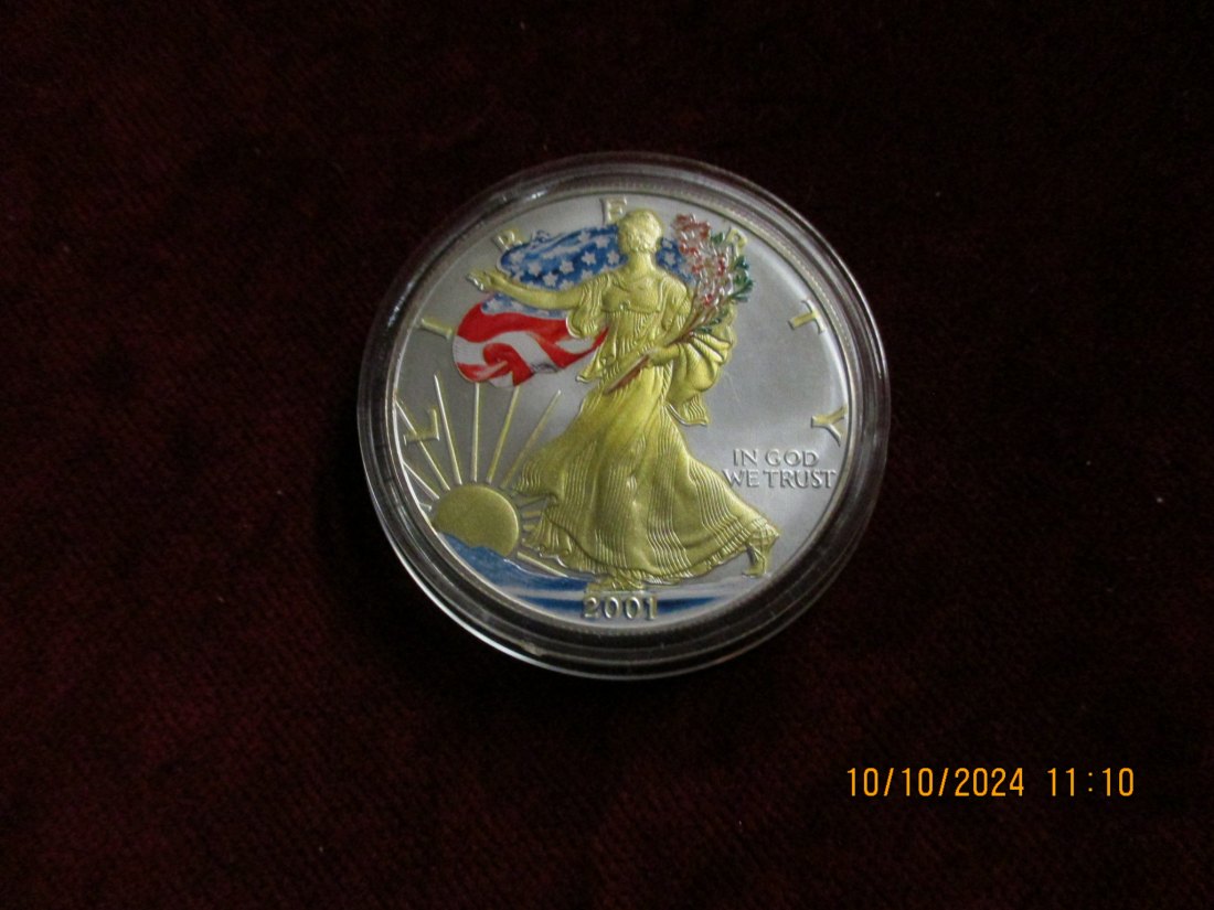  USA - American Eagle 2001 Liberty - 1 oz Silber - 0,999er Silber teilvergoldet & Farbe   