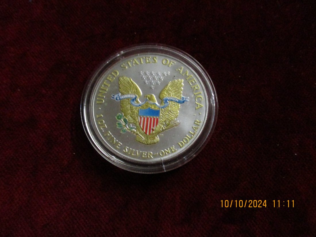  USA - American Eagle 2001 Liberty - 1 oz Silber - 0,999er Silber teilvergoldet & Farbe   