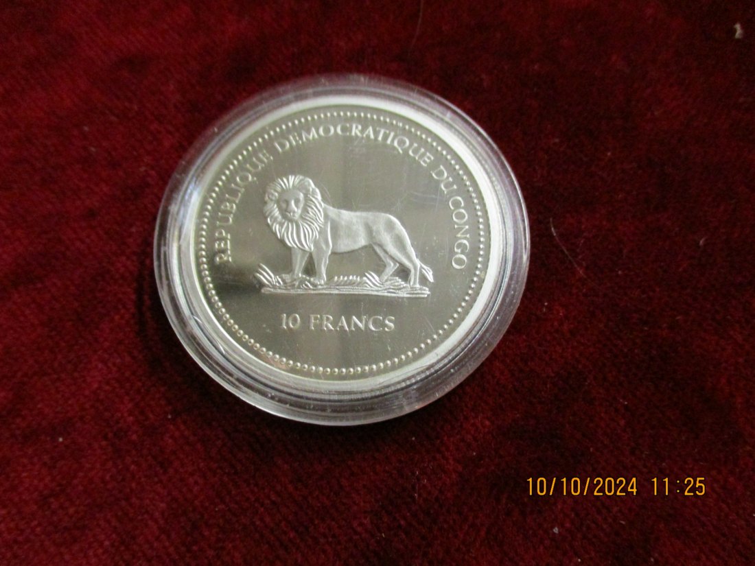  10 Francs Kongo Elefant 2006 - 1 oz Silber 999er Silber teilvergoldet   