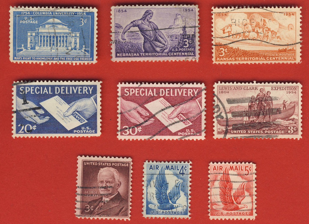  USA 1954 9 Marken mit Sätze aus 1954 gestempelt   