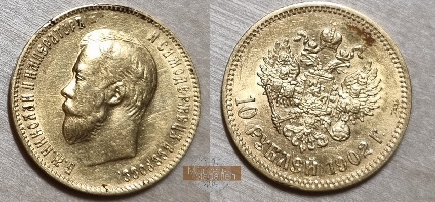 Russland  10 Rubel MM-Frankfurt Feingold: 7,76g Zar Nikolaus II. (1894-1917) 1902 