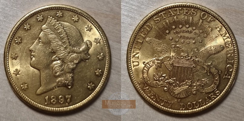 USA  20 Dollar MM-Frankfurt Feingold: 30,09g Double Eagle 1897 S 