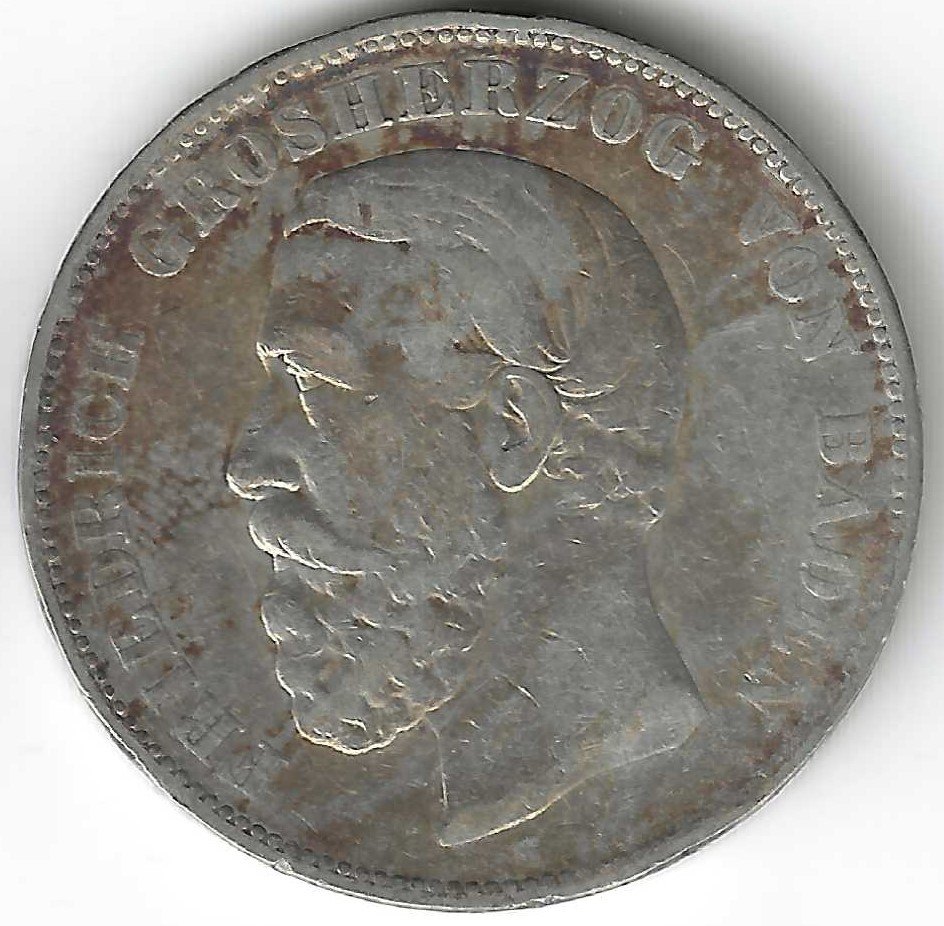  Baden, 5 Mark, 1876, Friedrich Grossherzog von Baden   