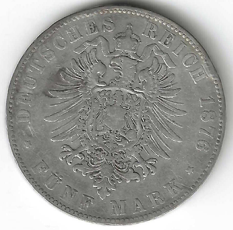  Baden, 5 Mark, 1876, Friedrich Grossherzog von Baden   