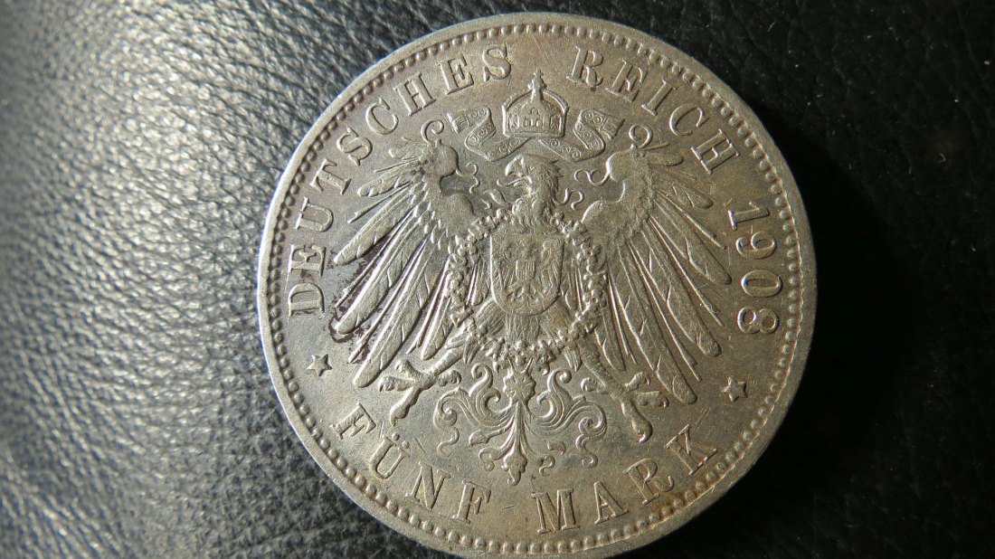  Deutsches Reich 5 Mark Hamburg 1908; 900er Silber,25 Gramm,  sehr schön   