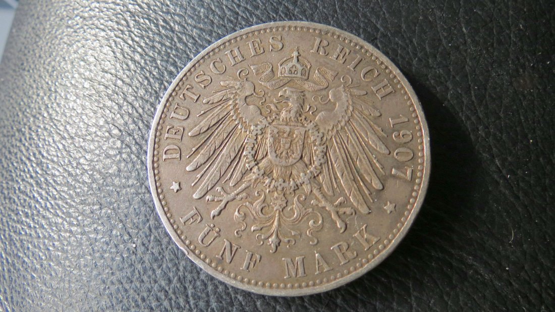  Deutsches Reich 5 Mark Bayern Otto 1907; 900er Silber, 25 Gramm,  sehr schön   