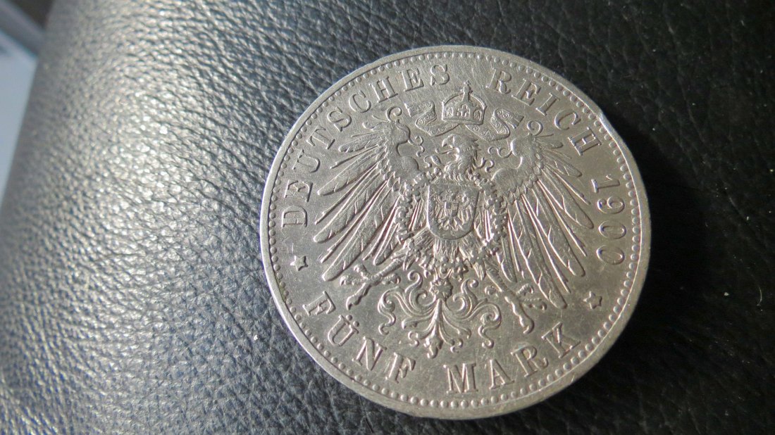  Deutsches Reich 5 Mark Württemberg Wilhelm II. 1900; 900er Silber,25 Gramm, sehr schön-vzgl.   