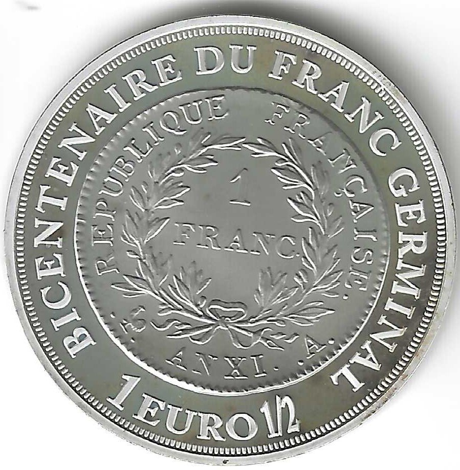  Frankreich, 1,5 (1½) Euro, 2003, 200 Jahre Franc Germinal   