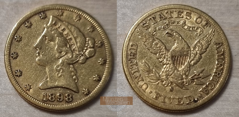 USA  5 Dollar MM-Frankfurt Feingold: 7,52g Half Eagle - Liberty Head 1898 S 