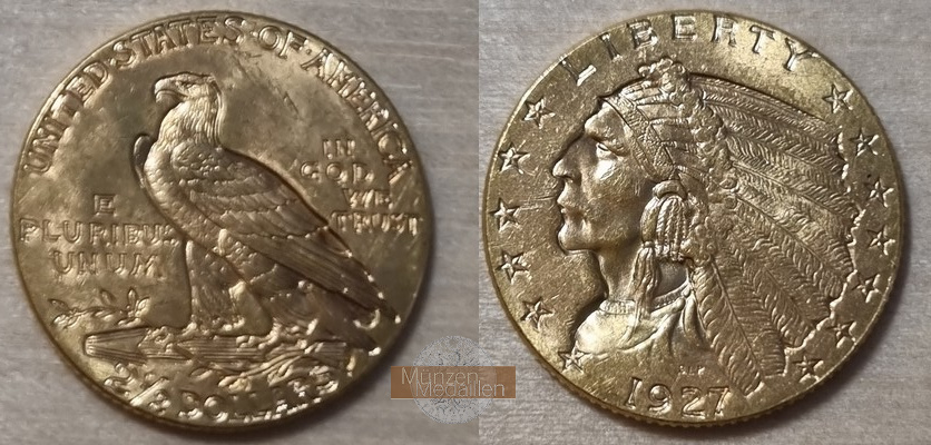 USA  2,5 Dollar MM-Frankfurt Feingold: 3,76g Quarter Eagle - Indian Head 1927 