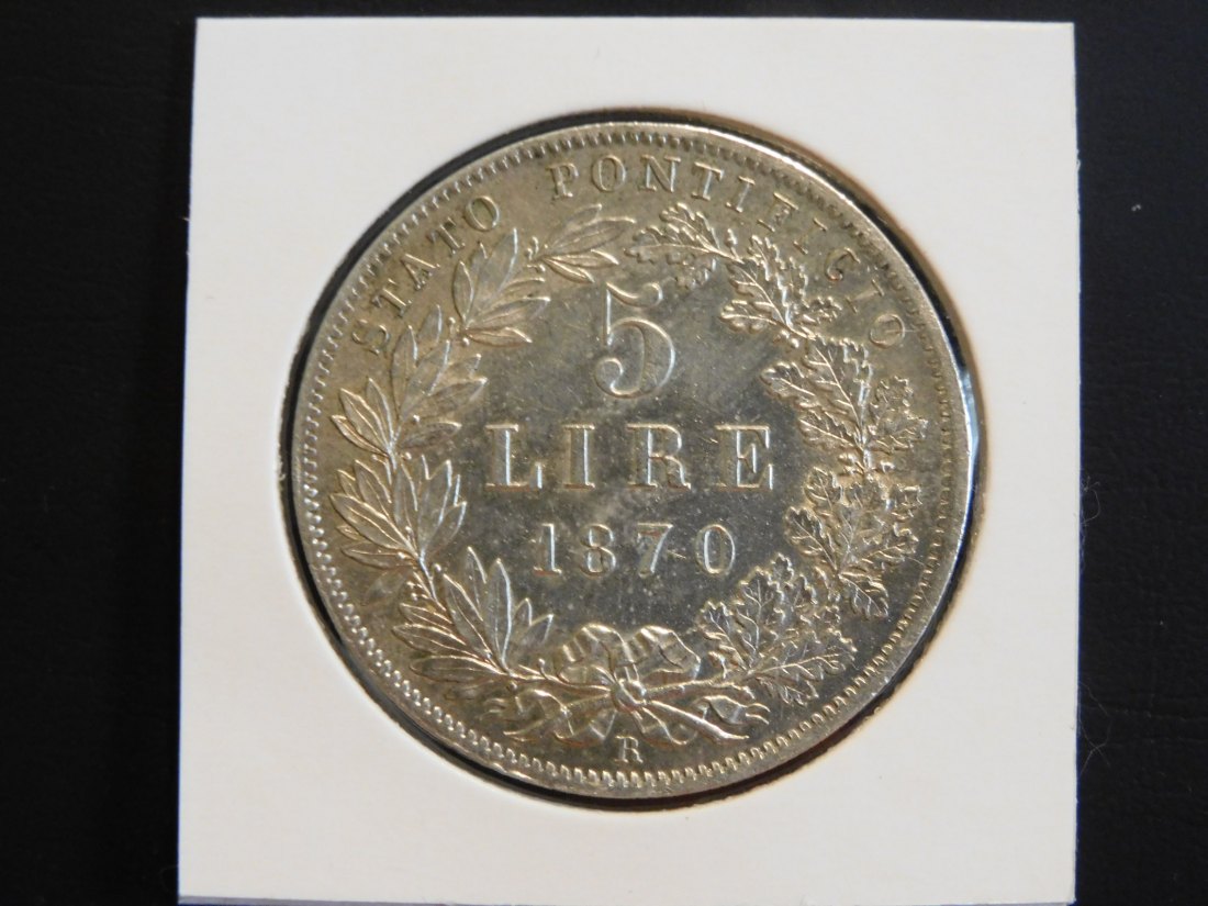  VATICAN 5 LIRE 1870R XXIV.GRADE-PLEASE SEE PHOTOS.   