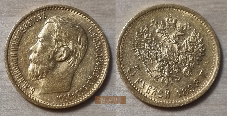 Russland, Zar Nikolaus II. (1894-1917). MM-Frankfurt Feingold: 3,87g 5 Rubel 1898 