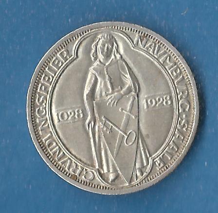  Weimar 3 Mark Naumburg 1928 st rar Münzenankauf Koblenz Frank Maurer AF836   