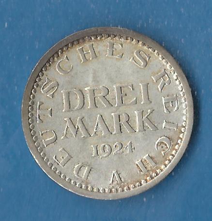  Weimar 3 Mark Silber 1924 A vz Münzenankauf Koblenz Frank Maurer AF839   