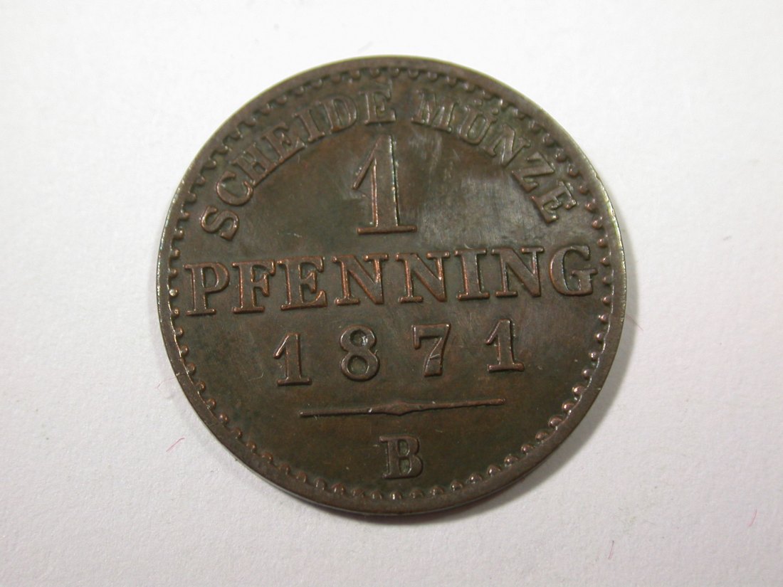  I7  Preussen 1 Pfennig 1871 B in  ss+  Originalbilder   